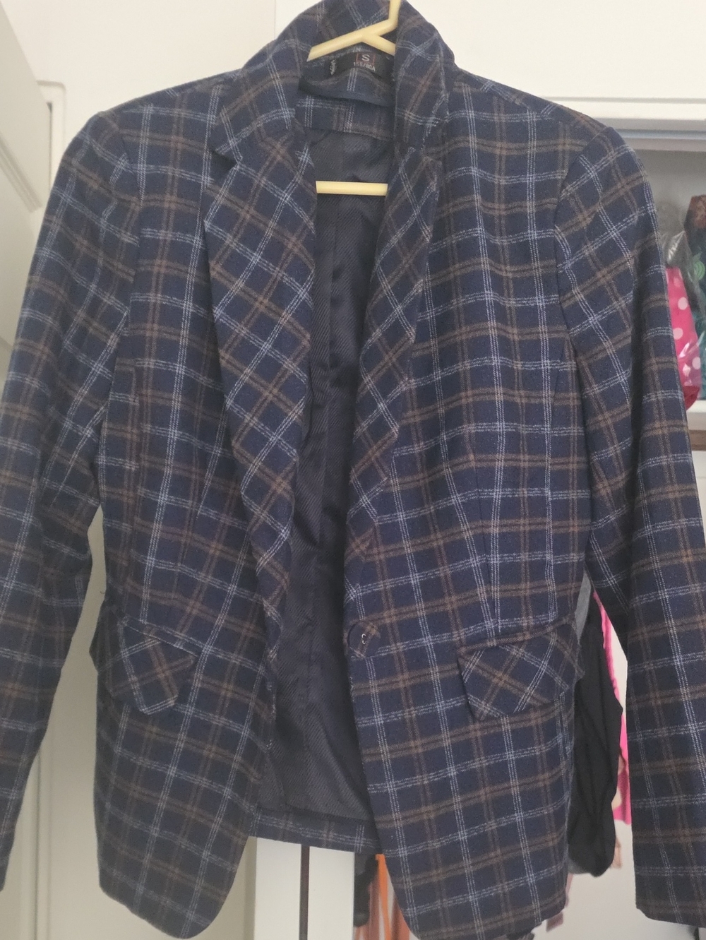 Vintage Navy & Brown Plaid Women's Blazer